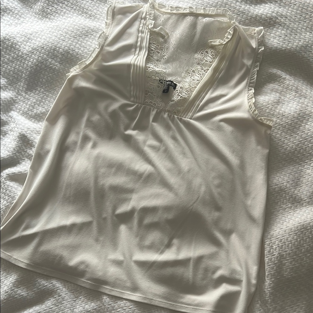 Express White Sleeveless Top with Lace Detail M